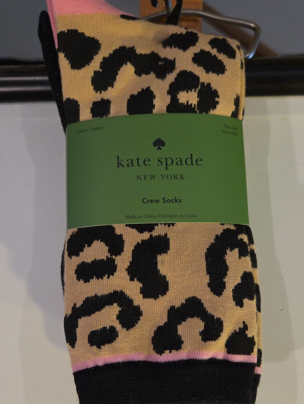 kate spade Leopard-Print Crew Socks in Tan, Black & Pink